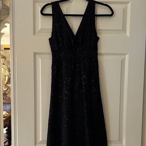 The Limited Black Sleeveless V-Neck Lace Midi Dress